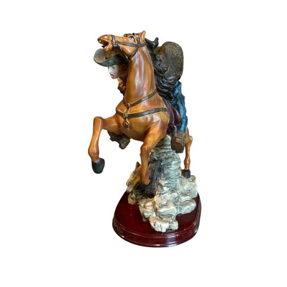 Vintage Ashley Belle Young Lad Riding Horse Resin Figurine on Wood Platform - Picture 3 of 8